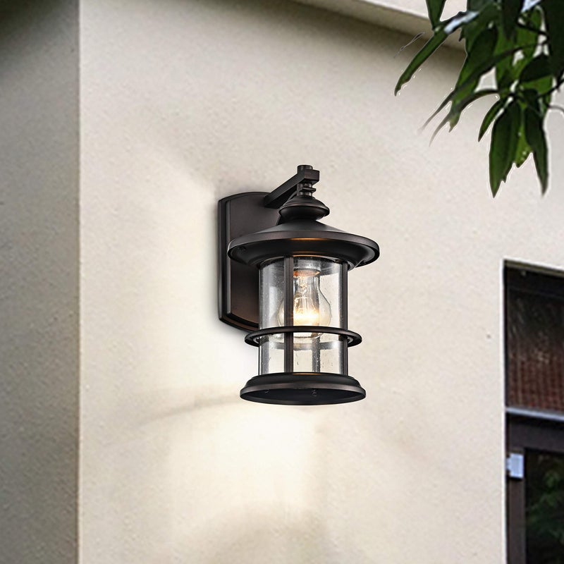 MICSIU Oil Rubbed Bronze Outdoor Wall Light 2 Pack, Clear Seedy Glass Exterior Wall Sconce Light Fixture, 10 Inch Metal Outdoor Porch Lights for House, Front Porch, Patio, Backyard - Image 4
